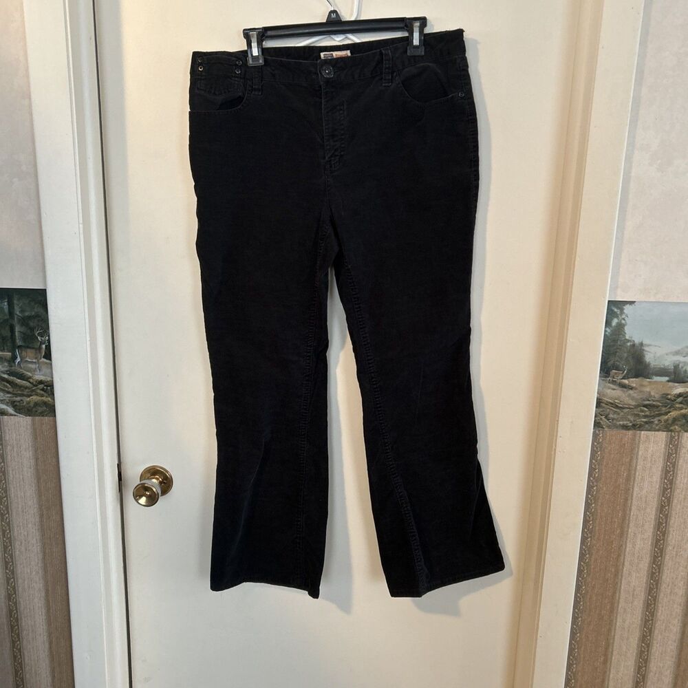 Vtg Faded Glory Black‎ Corduroy Ribbed Pants Size 14 90s Y2K Goth Grunge Velour